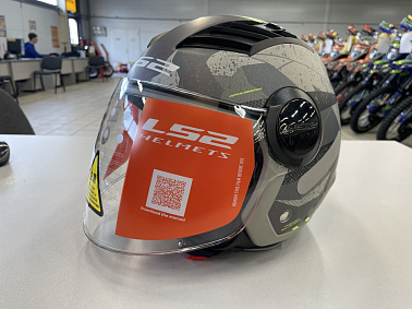 Шлем открытый с визором HETOSHI XD1-260 цв. Серый с черно-зелеными вставками р. XL